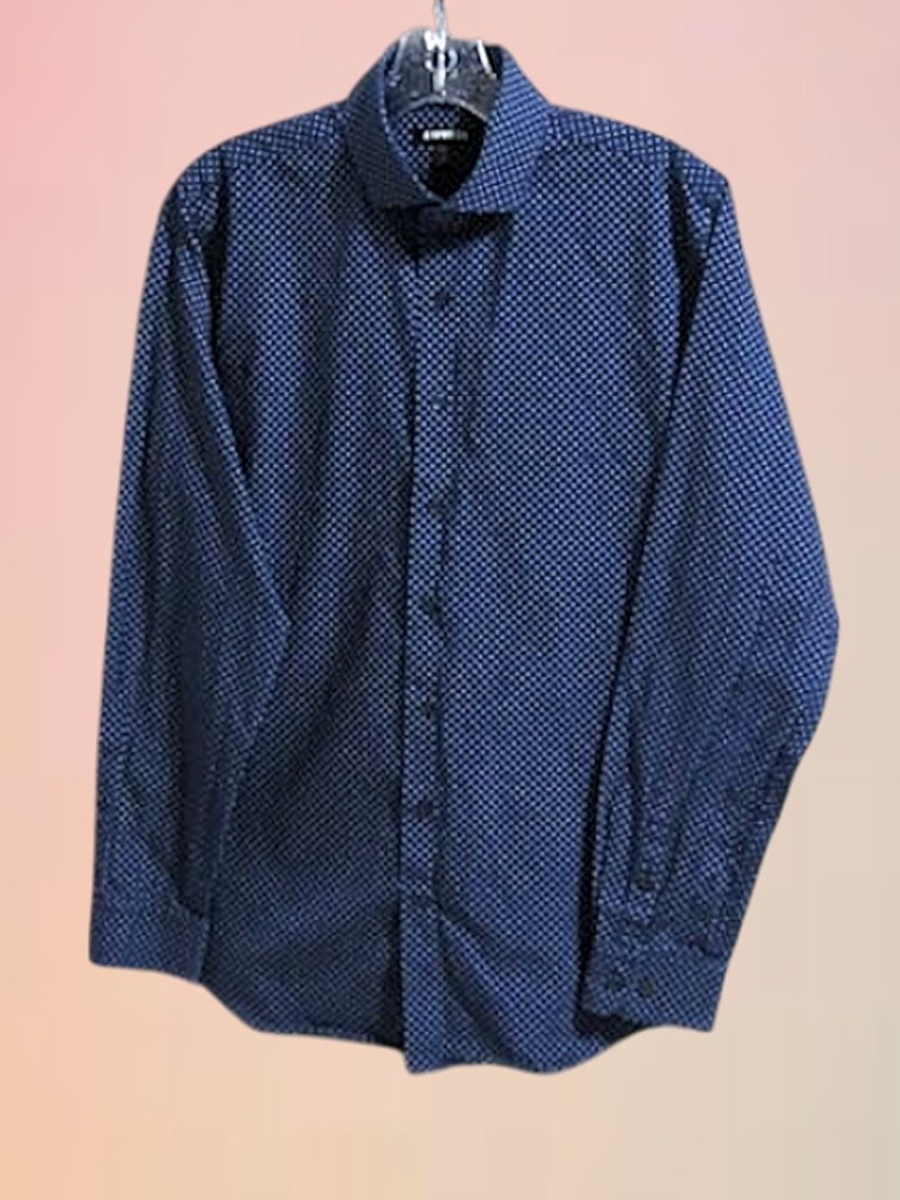 Express size S mens shirt slim Long sleeves color navy blue white dots